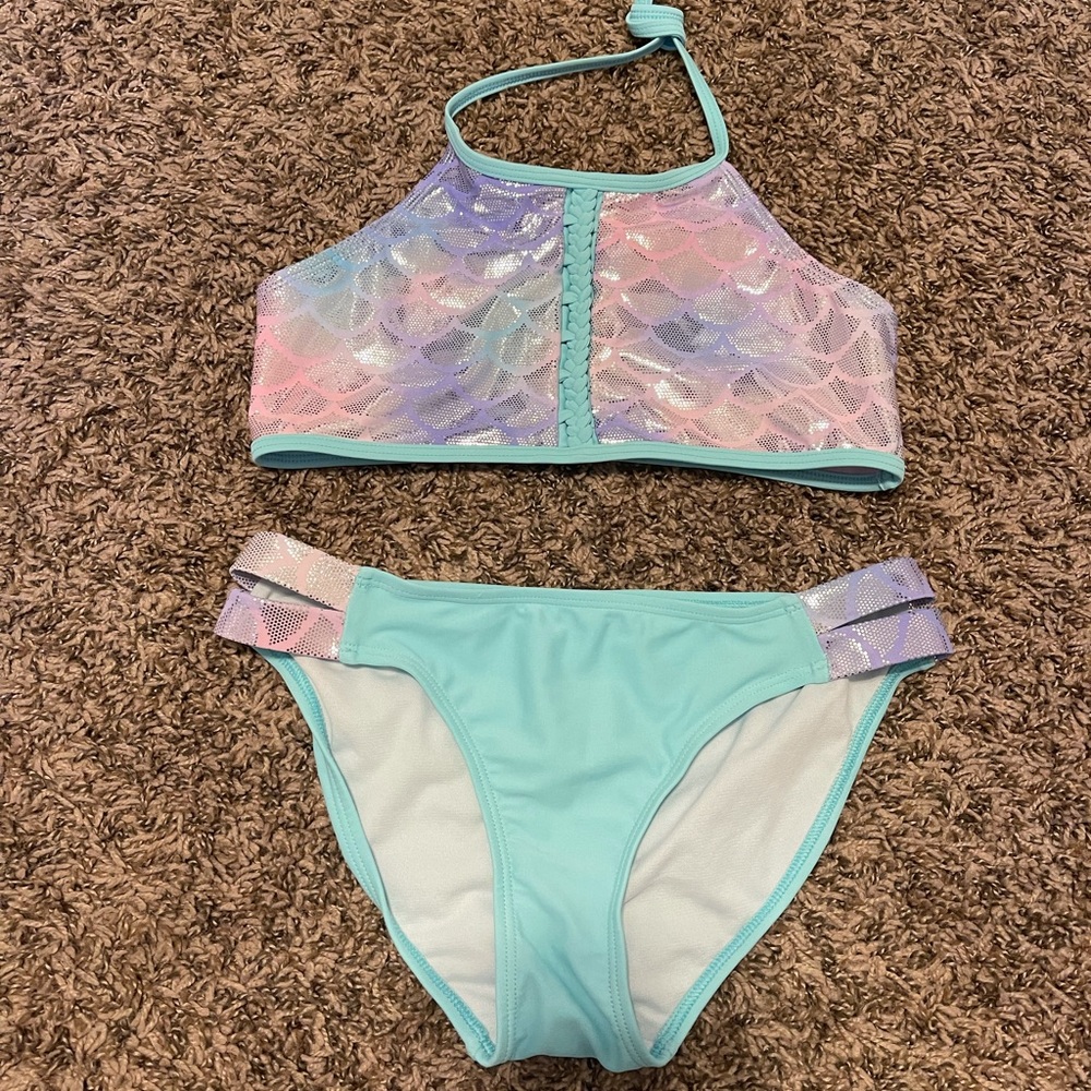 Glitter Beach Mermaid Print Two Piece Bathing Suit